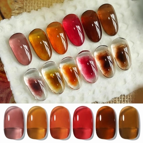 BORN PRETTY Jelly Gel Nail Polish Fall Winter Amber Crystal Brown Orange Red Gel Polish Transparent Nail Art Manicure DIY Home Salon 6PCS