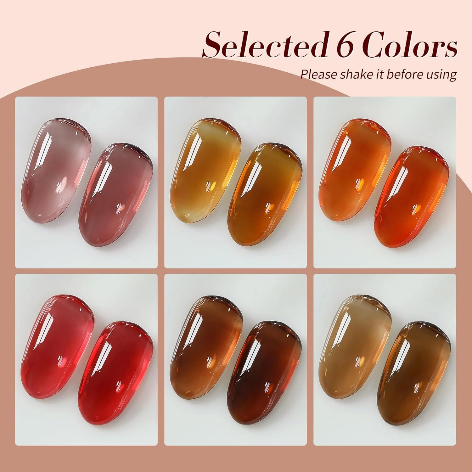 BORN PRETTY Jelly Gel Nail Polish Fall Winter Amber Crystal Brown Orange Red Gel Polish Transparent Nail Art Manicure DIY Home Salon 6PCS
