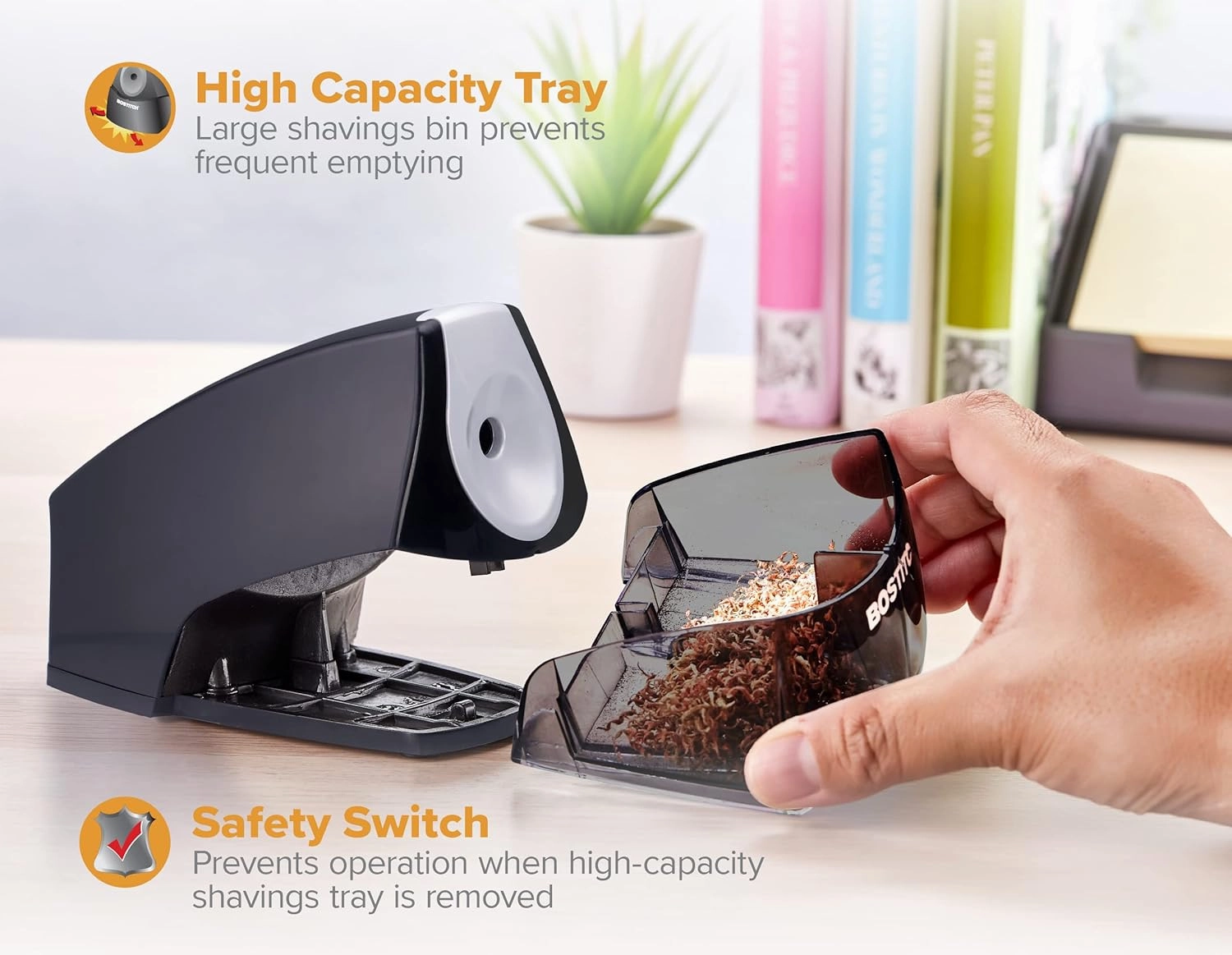 Bostitch Office Personal Electric Pencil Sharpener, Powerful Stall-Free Motor, High Capacity Shavings Tray, 7yr Warranty,Black