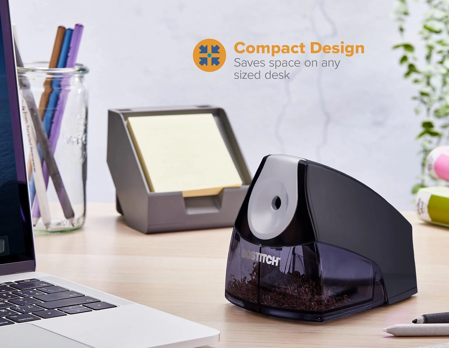 Bostitch Office Personal Electric Pencil Sharpener, Powerful Stall-Free Motor, High Capacity Shavings Tray, 7yr Warranty,Black