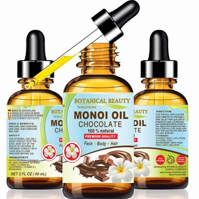 Botanical Beauty MONOI OIL Chocolate. Frangipani flowers in Coconut Oil with Chocolate aroma. 100% Natural 4 Fl.oz - 120 ml Pure for FACE, SKIN, BODY, HAIR, NAILS. Luxury Beauty Oil