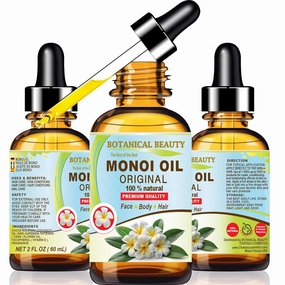 Botanical Beauty MONOI OIL Original - Tiare flowers in Coconut Oil 100% Natural 2 Fl.oz - 60 ml Pure for FACE, SKIN, BODY, HAIR, NAILS