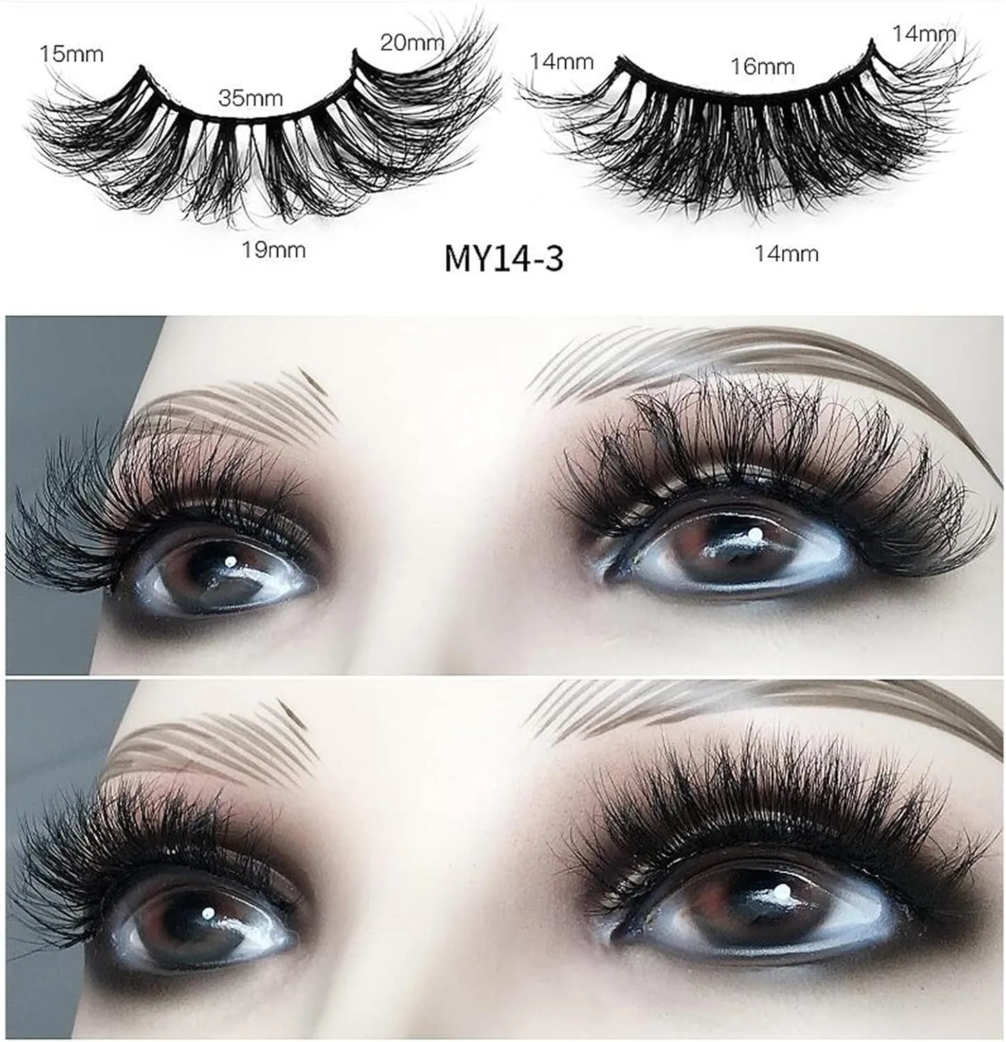 Braiton False Lashes 8D Curl Lash Strips Super Fluffy Faux Eyelashes 42 Pairs 3 Box Volume Lashes Thick Curls are Naturally Messy,M3