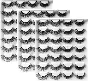 Braiton False Lashes 8D Curl Lash Strips Super Fluffy Faux Eyelashes 42 Pairs 3 Box Volume Lashes Thick Curls are Naturally Messy,M3