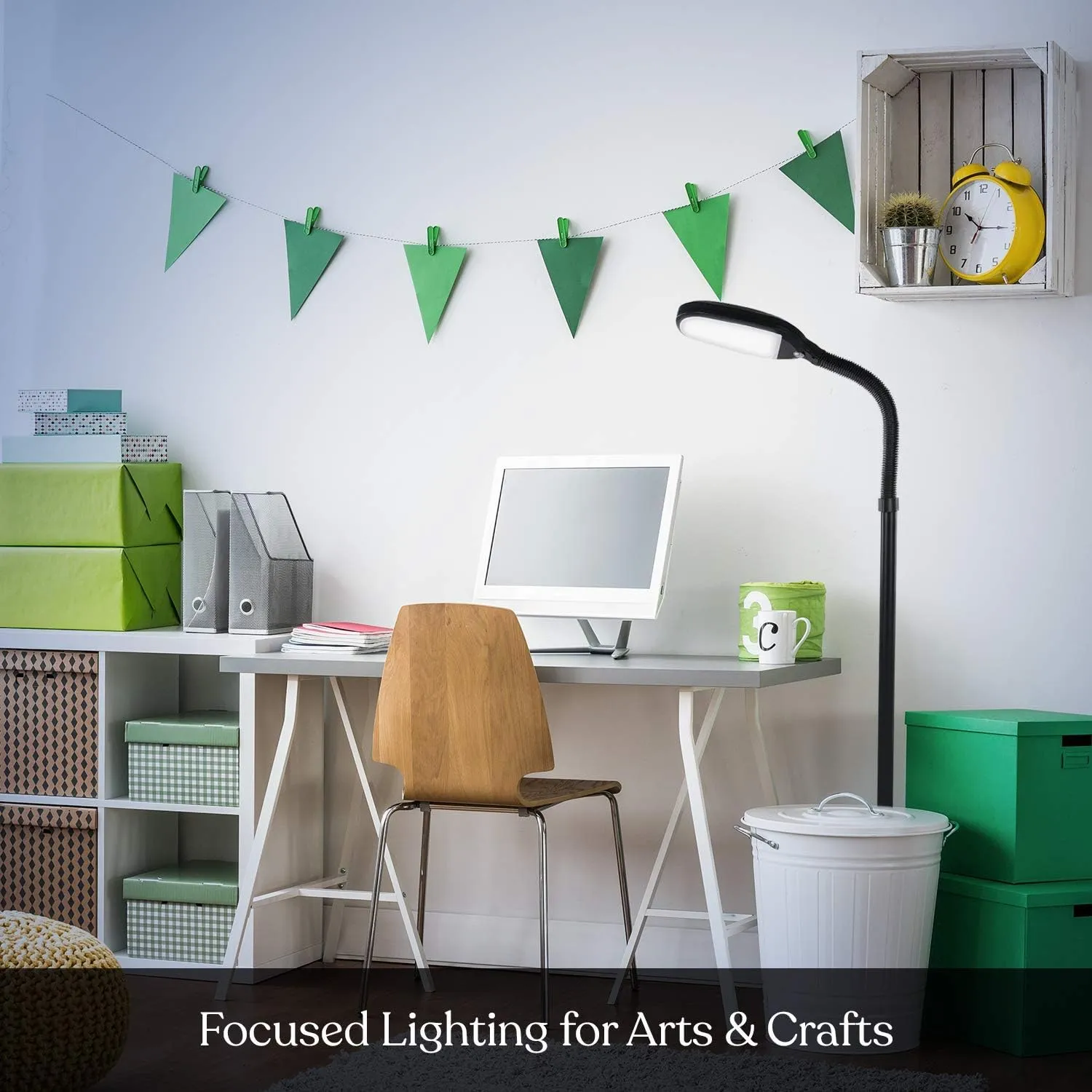 Brightech Litespan - Bright LED Floor Reading Lamp for Over Chair Crafts and Reading, Estheticians' Light for Lash Extensions, Adjustable Standing Lamp for Living Room, Bedroom, Office - Jet Black