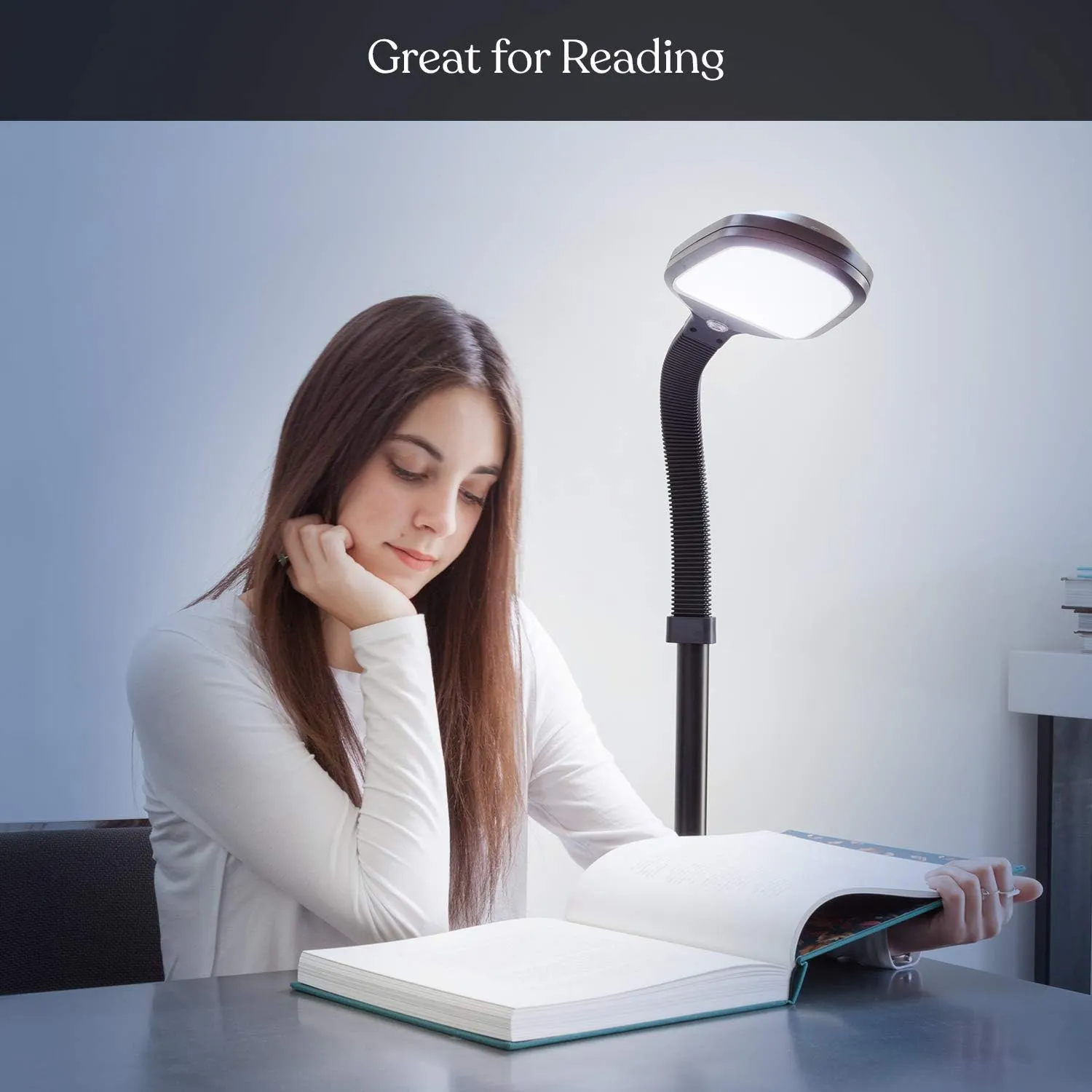 Brightech Litespan - Bright LED Floor Reading Lamp for Over Chair Crafts and Reading, Estheticians' Light for Lash Extensions, Adjustable Standing Lamp for Living Room, Bedroom, Office - Jet Black