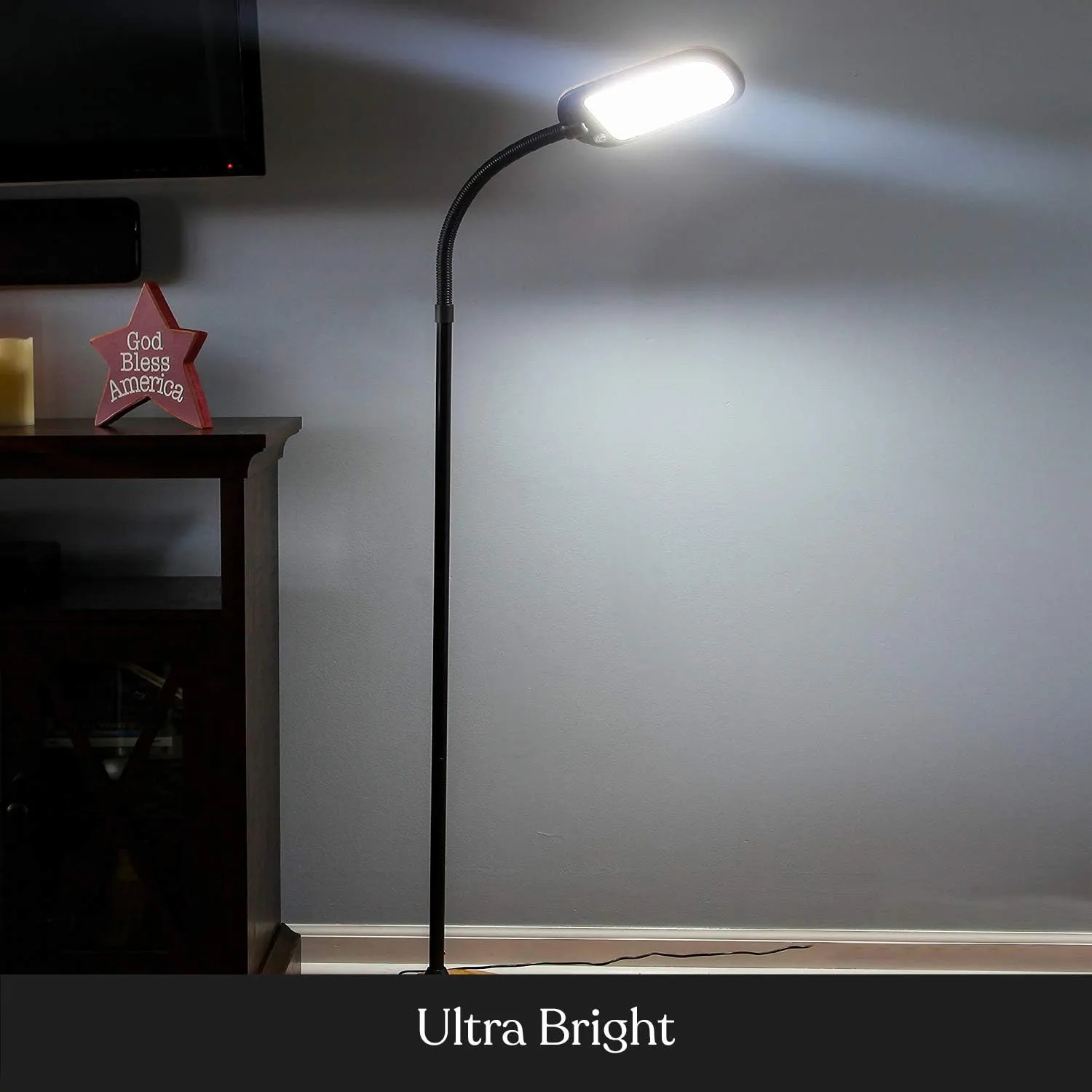 Brightech Litespan Slim LED Floor Lamp - Modern Reading Light Over Chair for Living Rooms & Offices, Tall With Adjustable Gooseneck, Crafts Work Light, Dimmable Standing for Bedroom - Wood