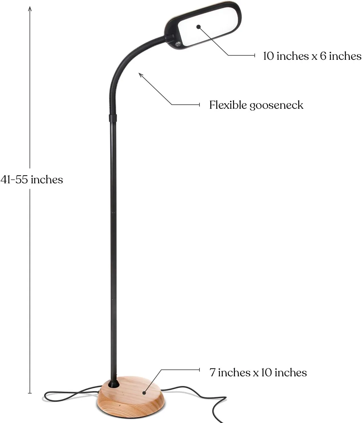 Brightech Litespan Slim LED Floor Lamp - Modern Reading Light Over Chair for Living Rooms & Offices, Tall With Adjustable Gooseneck, Crafts Work Light, Dimmable Standing for Bedroom - Wood