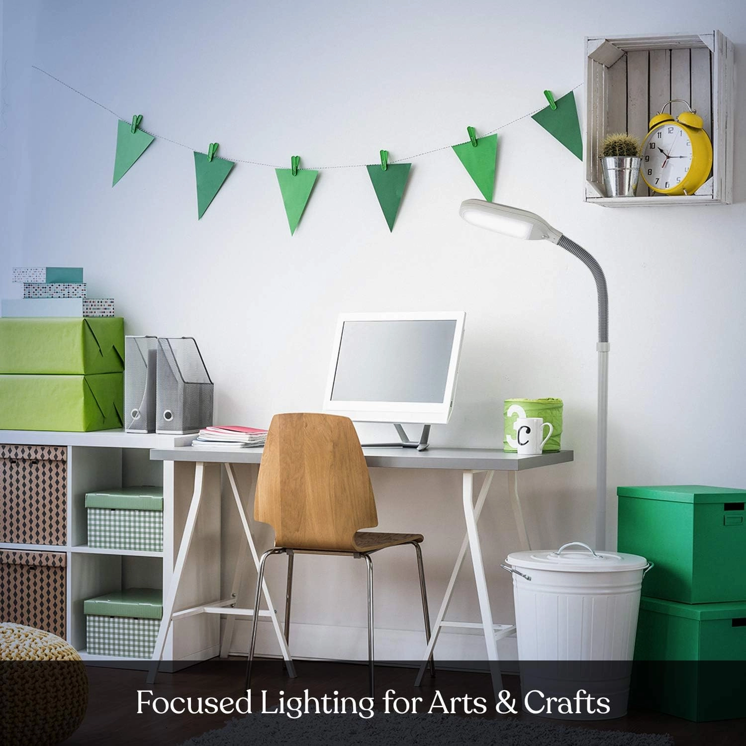 Brightech Litespan - Bright LED Floor Reading Lamp for Over Chair Crafts and Reading, Estheticians' Light for Lash Extensions, Adjustable Standing Lamp for Living Room, Bedroom, Office - White