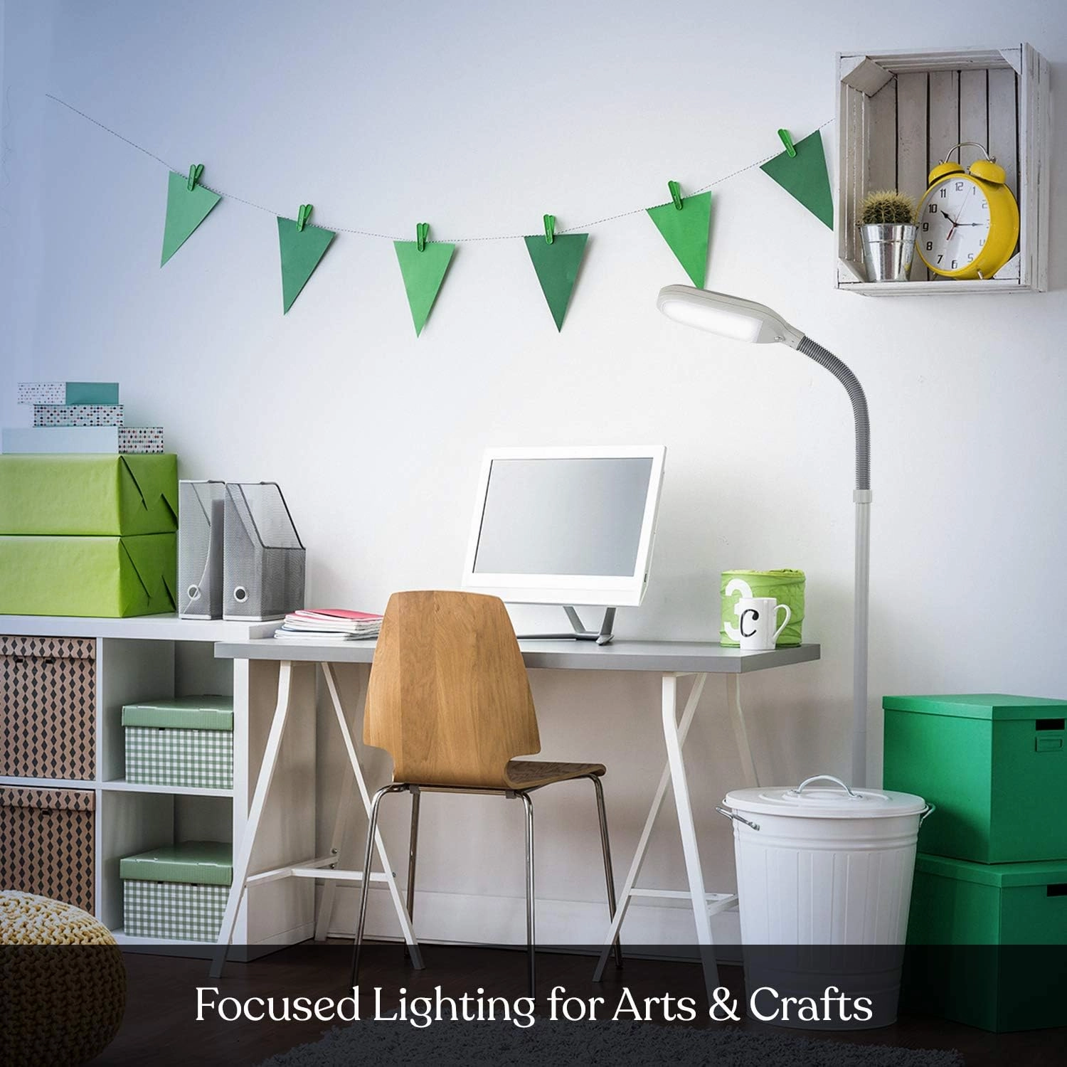 Brightech Litespan - Bright LED Floor Reading Lamp for Over Chair Crafts and Reading, Estheticians' Light for Lash Extensions, Adjustable Standing Lamp for Living Room, Bedroom, Office - White