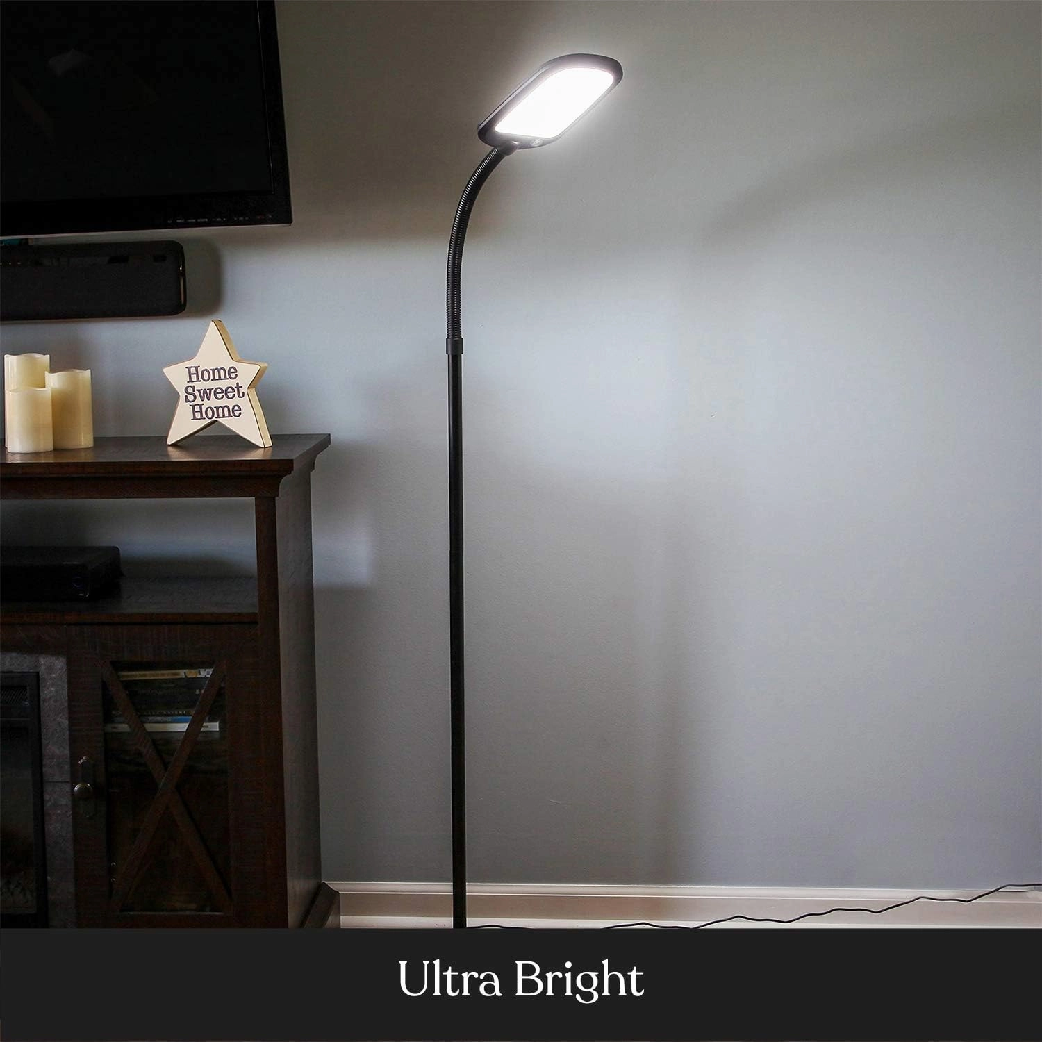 Brightech Litespan Slim LED Floor Reading Lamp - Tall with Adjustable Gooseneck, Dimmable for Living Rooms, Offices & Bedrooms - Black