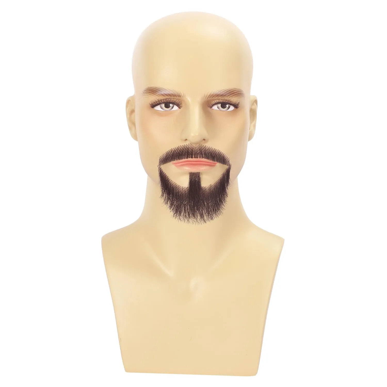 Brown Fake Beard Human Hair Fake Mustache Full Hand-Tied Lace Moustache Fake Goatee for Men Realistic False Facial Hair for Costume Party Funny Cosplay Halloween Theater, Drama