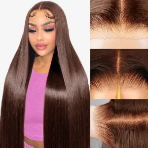 Brown Glueless Wigs Human Hair Pre Plucked Pre Cut 7x5 Wear and Go Straight Lace Front Wigs Human Hair Closure Wig 24Inch Brown Straight Human Hair Wig 180% Density 3 Seconds Ready to Wear