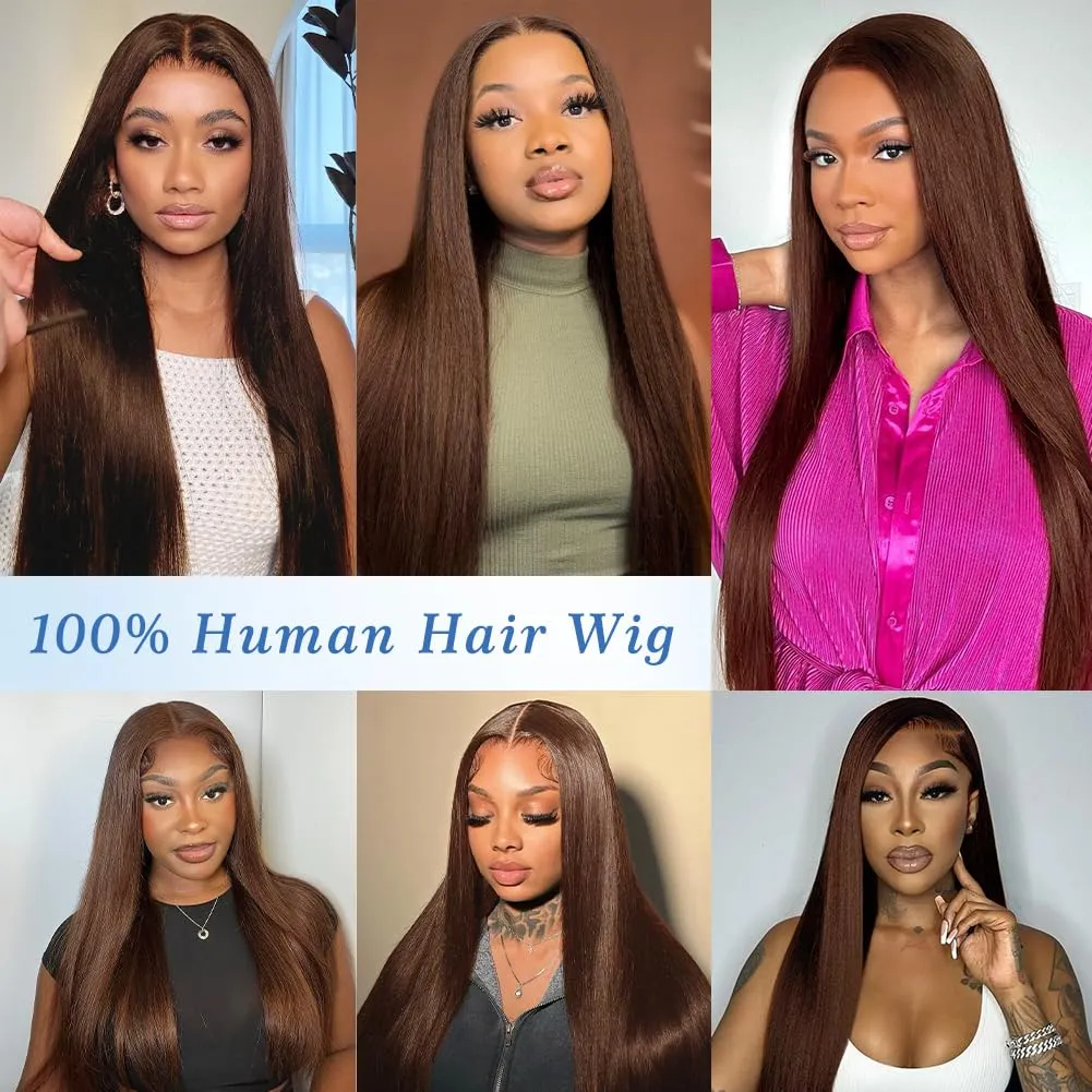 Brown Glueless Wigs Human Hair Pre Plucked Pre Cut 7x5 Wear and Go Straight Lace Front Wigs Human Hair Closure Wig 24Inch Brown Straight Human Hair Wig 180% Density 3 Seconds Ready to Wear
