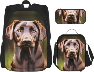 Brown Labrador Retriever Print Versatile Adjustable Shoulder Fashion Backpack Lunch Bag Pencil Case Large Capacity