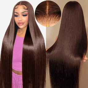 Brown Lace Front Wigs Human Hair Glueless Wear and Go 220% Density Chocolate Brown Glueless Wig Human Hair with Baby Hair 7x5 Straight Lace Frontal Human Hair Wigs Pre Plucked Hairline 32Inch