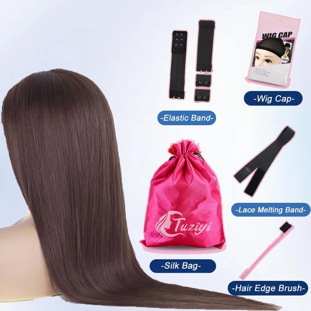 Brown Lace Front Wigs Human Hair Glueless Wear and Go 220% Density Chocolate Brown Glueless Wig Human Hair with Baby Hair 7x5 Straight Lace Frontal Human Hair Wigs Pre Plucked Hairline 32Inch