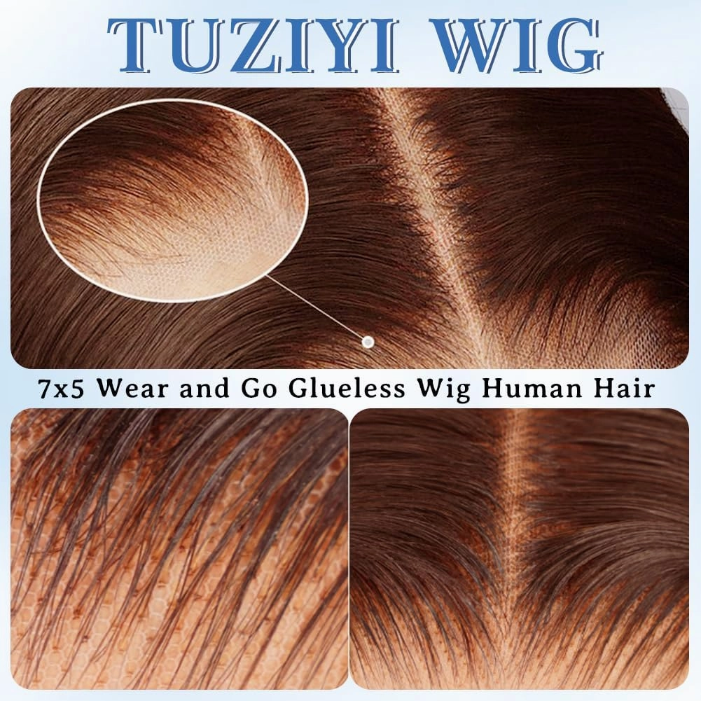 Brown Lace Front Wigs Human Hair Glueless Wear and Go 220% Density Chocolate Brown Glueless Wig Human Hair with Baby Hair 7x5 Straight Lace Frontal Human Hair Wigs Pre Plucked Hairline 32Inch