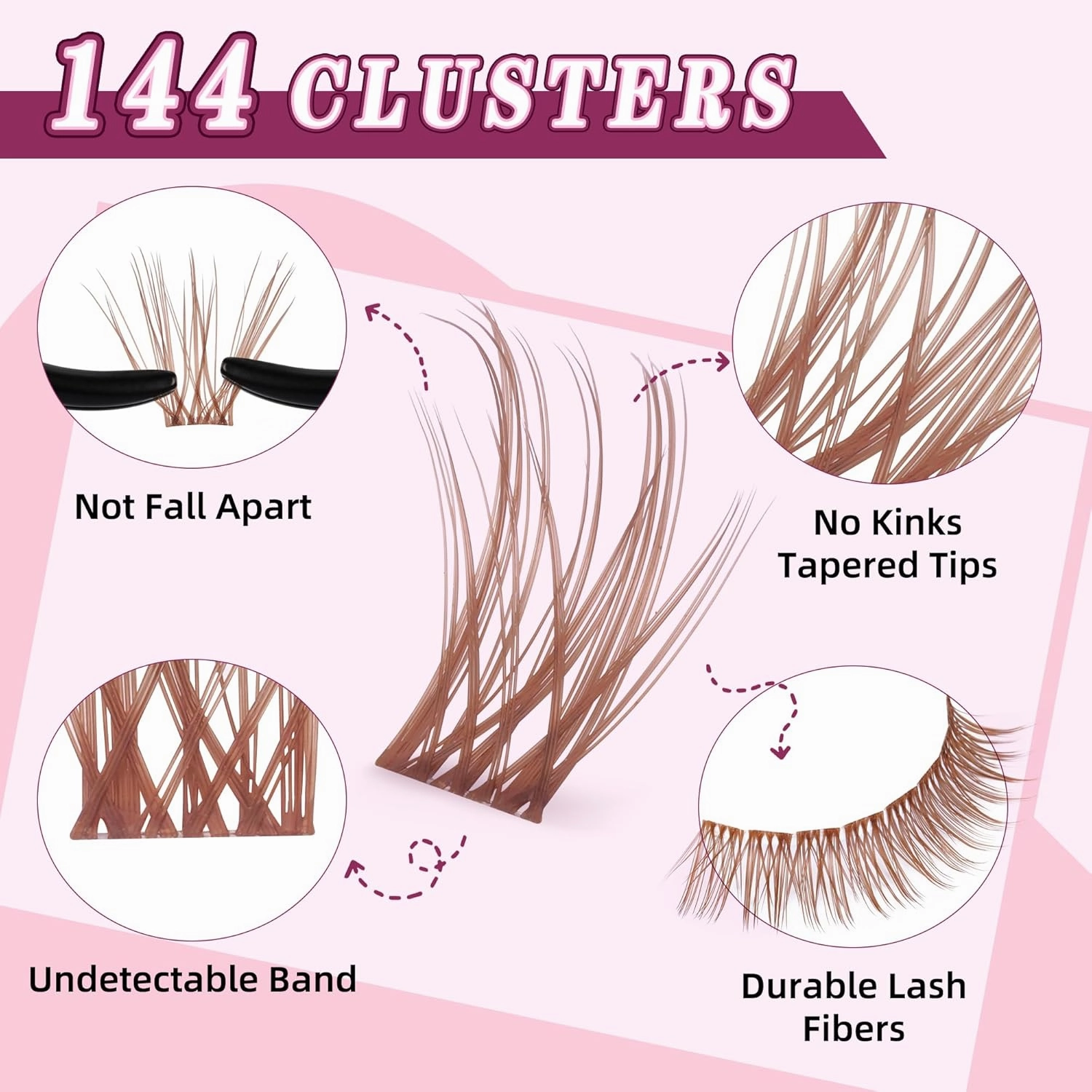 Brown Lash Clusters Kit 10-18mm Wispy Lash Clusters D Curl Eyelash Clusters, DIY Lash Extension Kit with Lash Bond & Seal, Lash Glue Remover, Lash Tweezers(U19 Lash Kit)