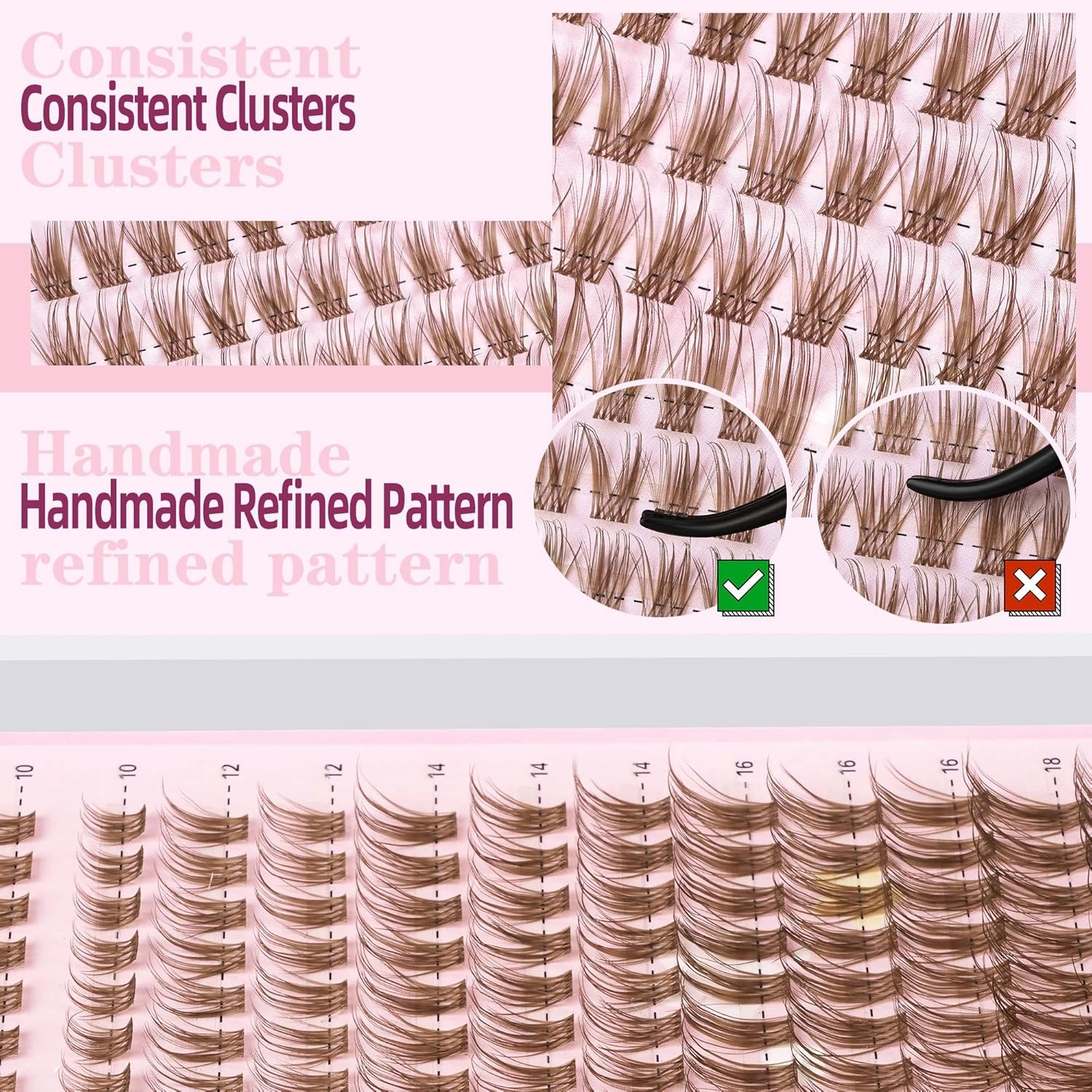 Brown Lash Clusters Kit 10-18mm Wispy Lash Clusters D Curl Eyelash Clusters, DIY Lash Extension Kit with Lash Bond & Seal, Lash Glue Remover, Lash Tweezers(U19 Lash Kit)
