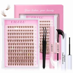 Brown Lash Clusters Kit 10-18mm Wispy Lash Clusters D Curl Eyelash Clusters, DIY Lash Extension Kit with Lash Bond & Seal, Lash Glue Remover, Lash Tweezers(U19 Lash Kit)
