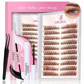 Brown Lash Clusters Kit Natural Lashes Extensions Wispy Eyelash Cluster 160pcs D Curl Left&Right with Bond & Seal, Glue Remover, Tweezers(U16)