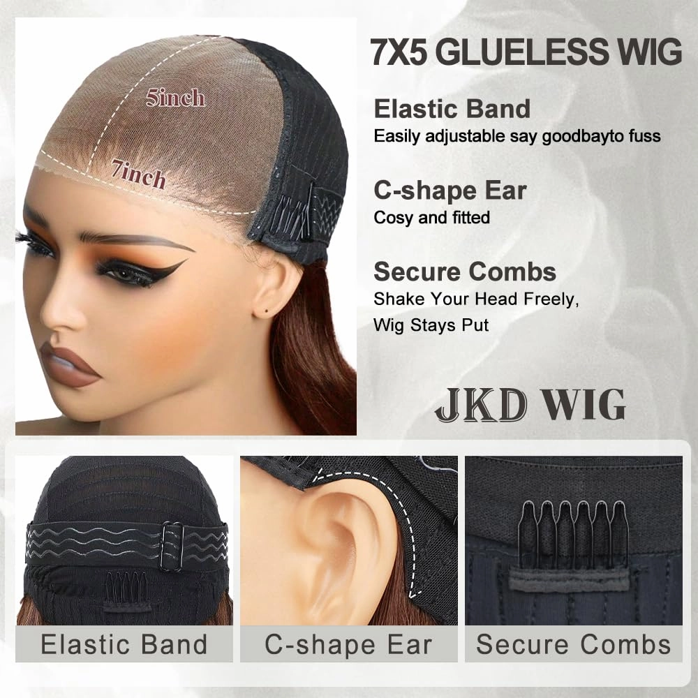 Brown Wear and Go Glueless Wig Human Hair Pre Cut 7x5 chocolat Brown Body Wave HD Lace Front Wig for Women 220% Density Pre Plucked Bleached Knots with Baby Hair #4 Colored Lace Wig Human Hair 22 Inch