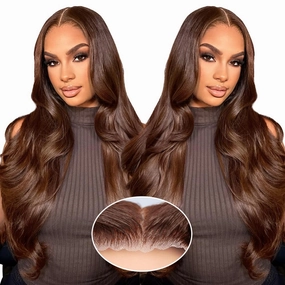 Brown Wear and Go Glueless Wig Human Hair Pre Cut 7x5 chocolat Brown Body Wave HD Lace Front Wig for Women 220% Density Pre Plucked Bleached Knots with Baby Hair #4 Colored Lace Wig Human Hair 22 Inch