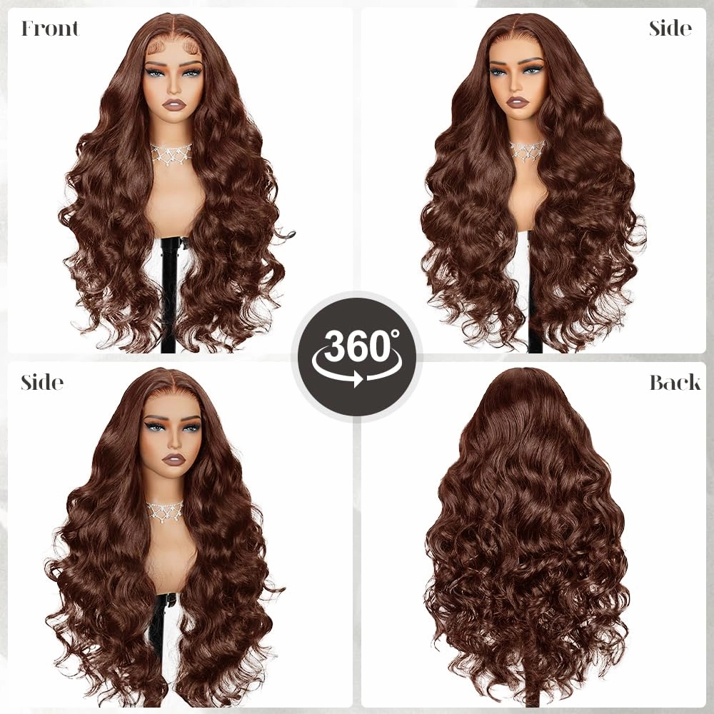 Brown Wear and Go Glueless Wig Human Hair Pre Cut 7x5 chocolat Brown Body Wave HD Lace Front Wig for Women 220% Density Pre Plucked Bleached Knots with Baby Hair #4 Colored Lace Wig Human Hair 22 Inch
