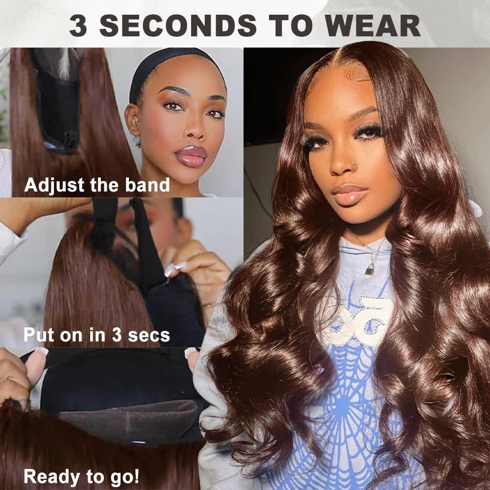 Brown Wear and Go Glueless Wig Human Hair Pre Cut 7x5 chocolat Brown Body Wave HD Lace Front Wig for Women 220% Density Pre Plucked Bleached Knots with Baby Hair #4 Colored Lace Wig Human Hair 22 Inch