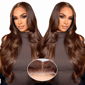 Brown Wear and Go Glueless Wig Human Hair Pre Cut 7x5 chocolat Brown Body Wave HD Lace Front Wig for Women 220% Density Pre Plucked Bleached Knots with Baby Hair #4 Colored Lace Wig Human Hair 24 Inch