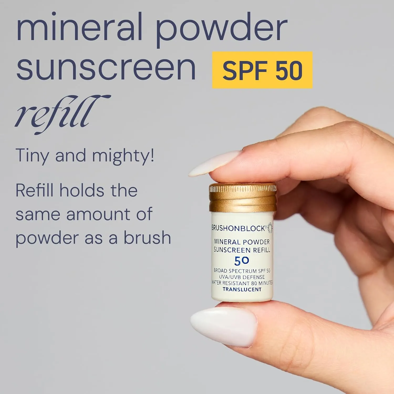 Brush On Block Mineral Sunscreen Powder Refill, Natural Broad-Spectrum SPF 50, Safe for Sensitive Skin, UVA UVB Face Protection, Reef Friendly (Translucent - Refill)
