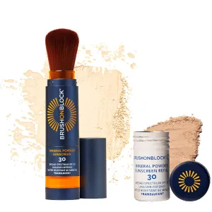 Brush On Block SPF 30 Translucent Mineral Powder Sunscreen & Refill Bundle – New Formula with Niacinamide, Hyaluronic Acid and Vitamin C, Broad Spectrum, Water-Resistant, Reef-Friendly, Made in USA
