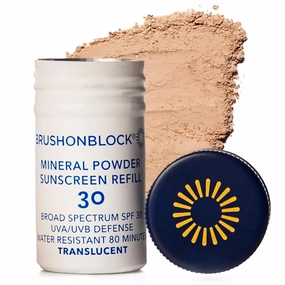Brush On Block Mineral Sunscreen Powder Refill, Natural Broad-Spectrum SPF 30, Safe for Sensitive Skin, UVA UVB Face Protection, Reef Friendly (Translucent - Refill)