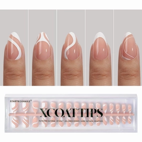 BTArtbox Short Almond Gel Nail Tips - 5 Styles Pre-Designed French Tip Nails Peach and Pre-colored Soft Gel Nail Tips Brown