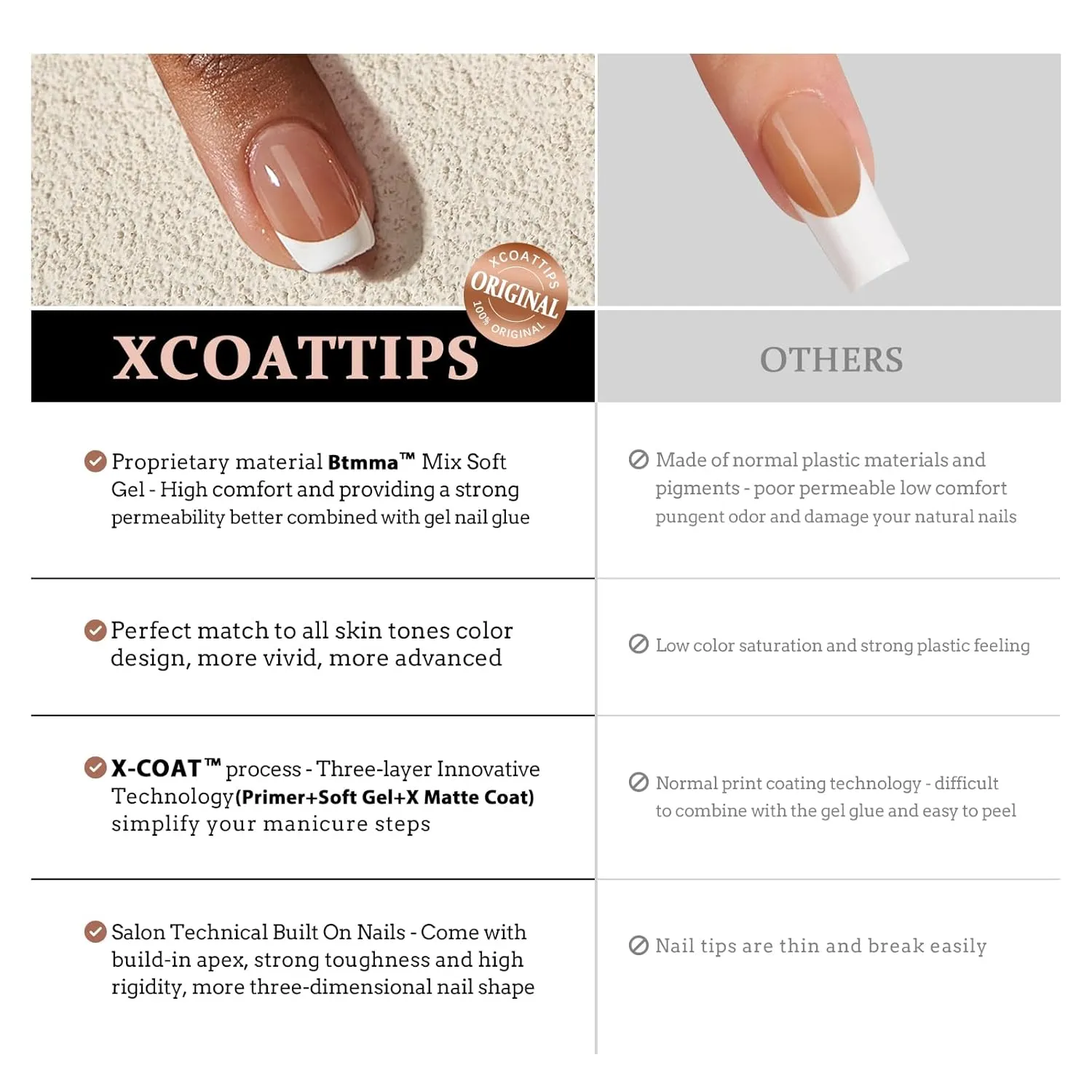 BTArtboxnails Long Stiletto Nail Tips - French Tip Press on Nails Brown XCOATTIPS for Nail Extensions