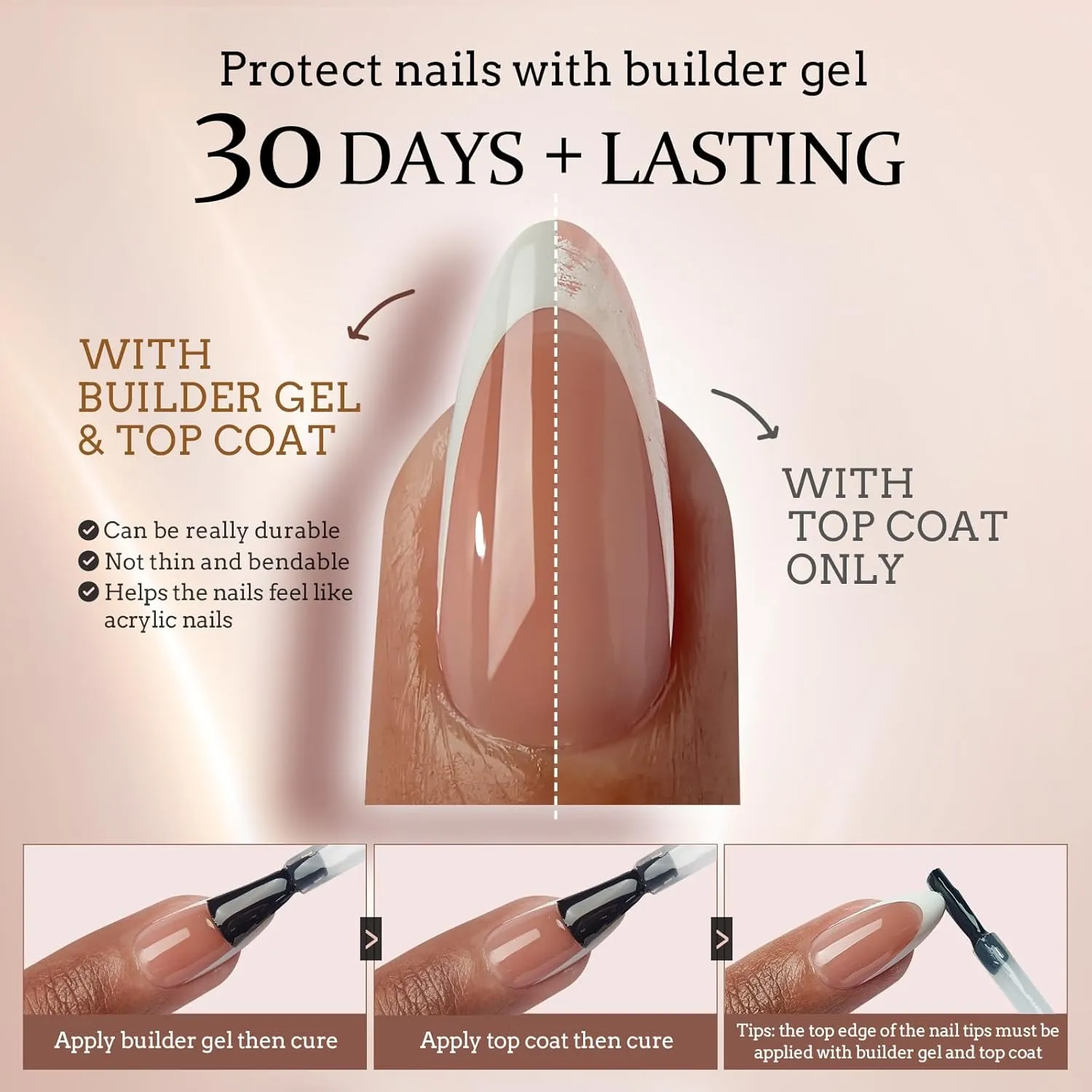 BTArtboxnails Long Stiletto Nail Tips - French Tip Press on Nails Brown XCOATTIPS for Nail Extensions