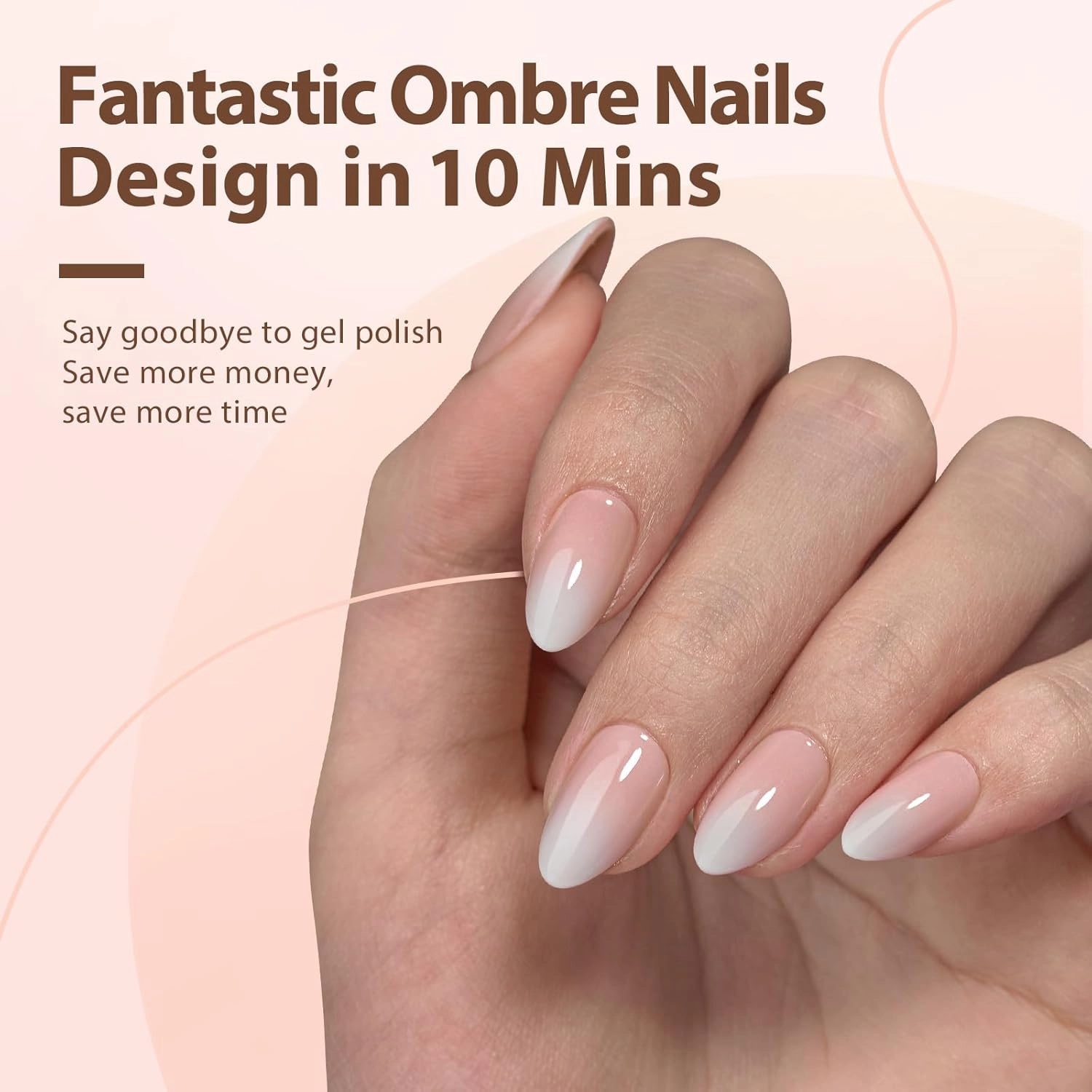 BTArtboxnails XCOATTIPS Ombre Nails - Short Almond Press on Nails, 160Pcs 16 Sizes Nude Press on Nails Peach, Soft Gel Nails False Nail, Soak Off Acrylic Fake Nails Extensions