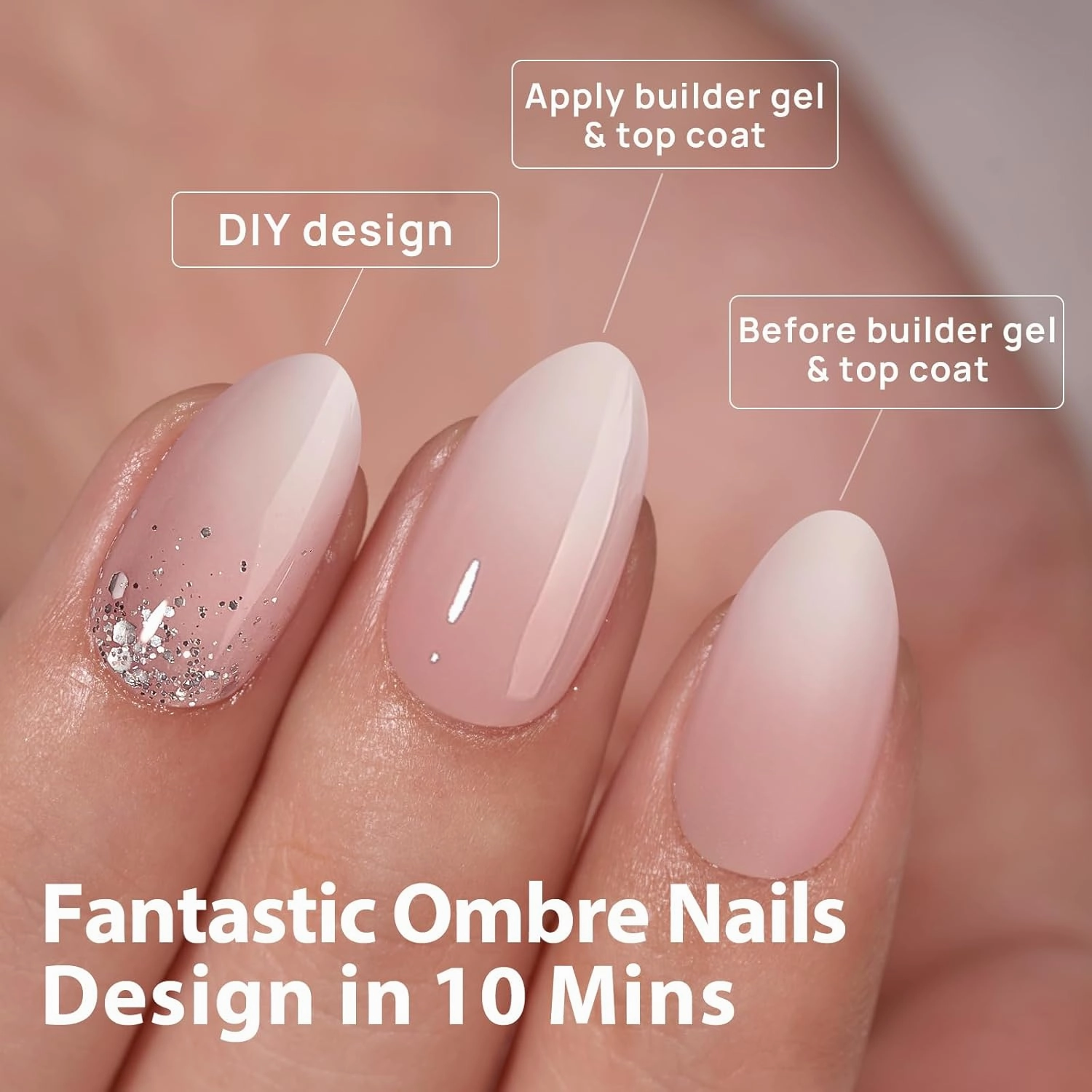 BTArtboxnails XCOATTIPS Ombre Nails - Short Almond Press on Nails, 160Pcs 16 Sizes Nude Press on Nails Peach, Soft Gel Nails False Nail, Soak Off Acrylic Fake Nails Extensions
