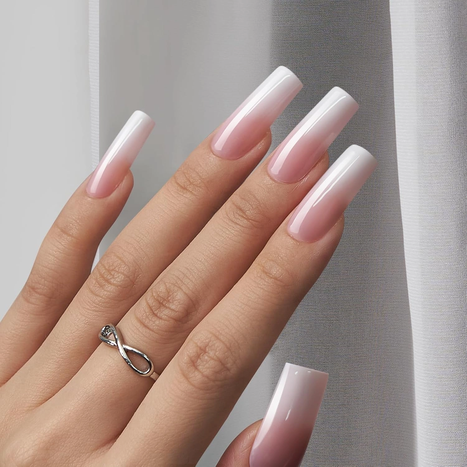 BTArtboxnails XCOATTIPS Ombre Nails - Square Press on Nails Long, 150Pcs Nail Tips Pink White Gradient Soft Gel False Nail Tips Soak Off Fake Nails Extensions DIY 15 Sizes