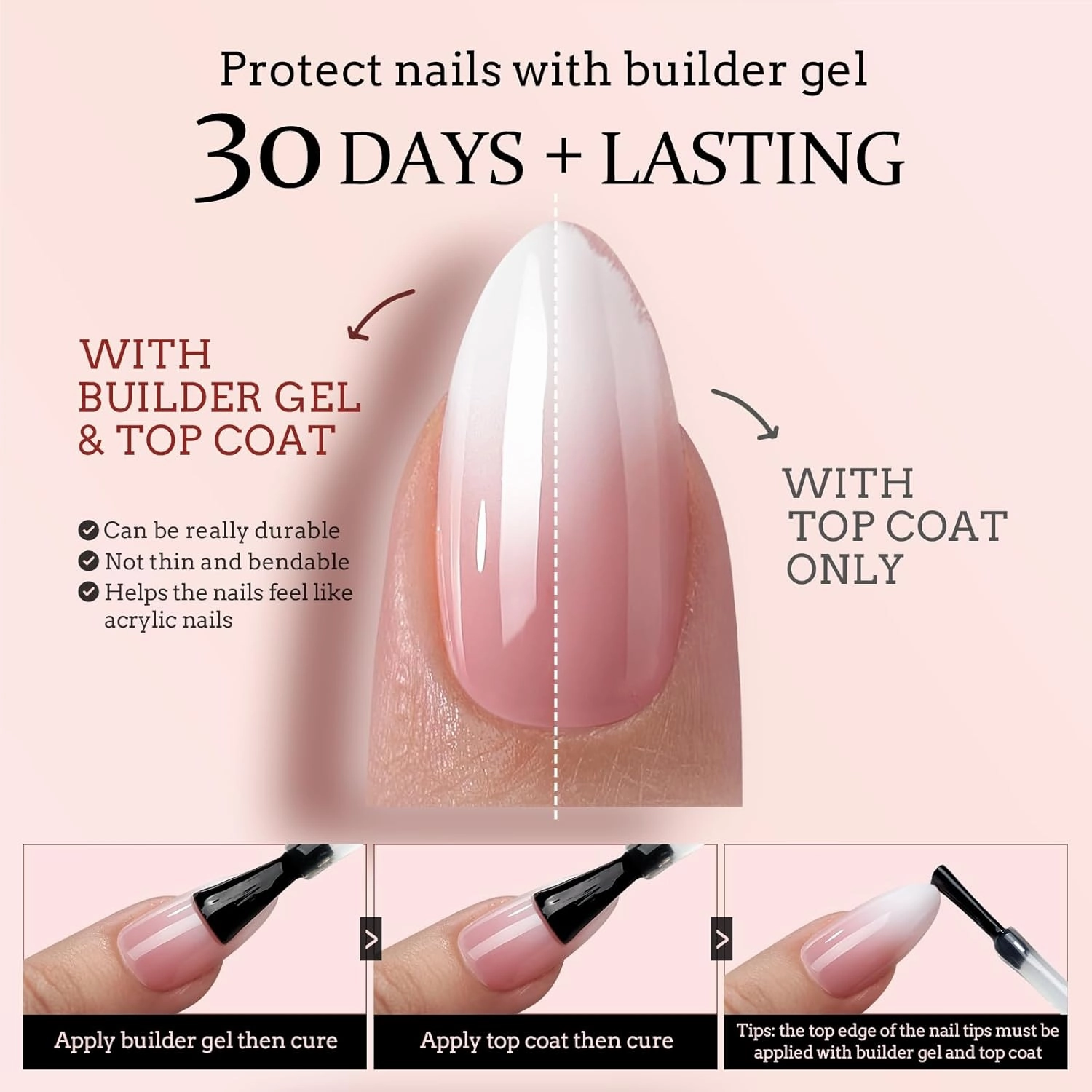 BTArtboxnails XCOATTIPS Ombre Nails - Square Press on Nails Long, 150Pcs Nail Tips Pink White Gradient Soft Gel False Nail Tips Soak Off Fake Nails Extensions DIY 15 Sizes