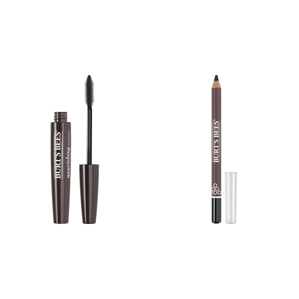 Burt's Bees 100% Natural Nourishing Mascara and Eyeliner Bundle - 0.4 Ounce Mascara in Black Brown and 0.04 Ounce Eyeliner in Soft Black