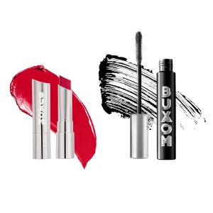 Buxom Full-On Plumping Satin Lipstick in Red my Lips Lash Waterproof Volumizing Mascara for 3X More Volume, Voluminous & Lengthening Waterproof Mascara for Lash Lift, Cruelty-Free, Black