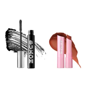 BUXOM Lash Waterproof Volumizing Mascara for 3X More Volume   BUXOM Full-On Plumping Lip Glow Balm in Cinnamon Kiss