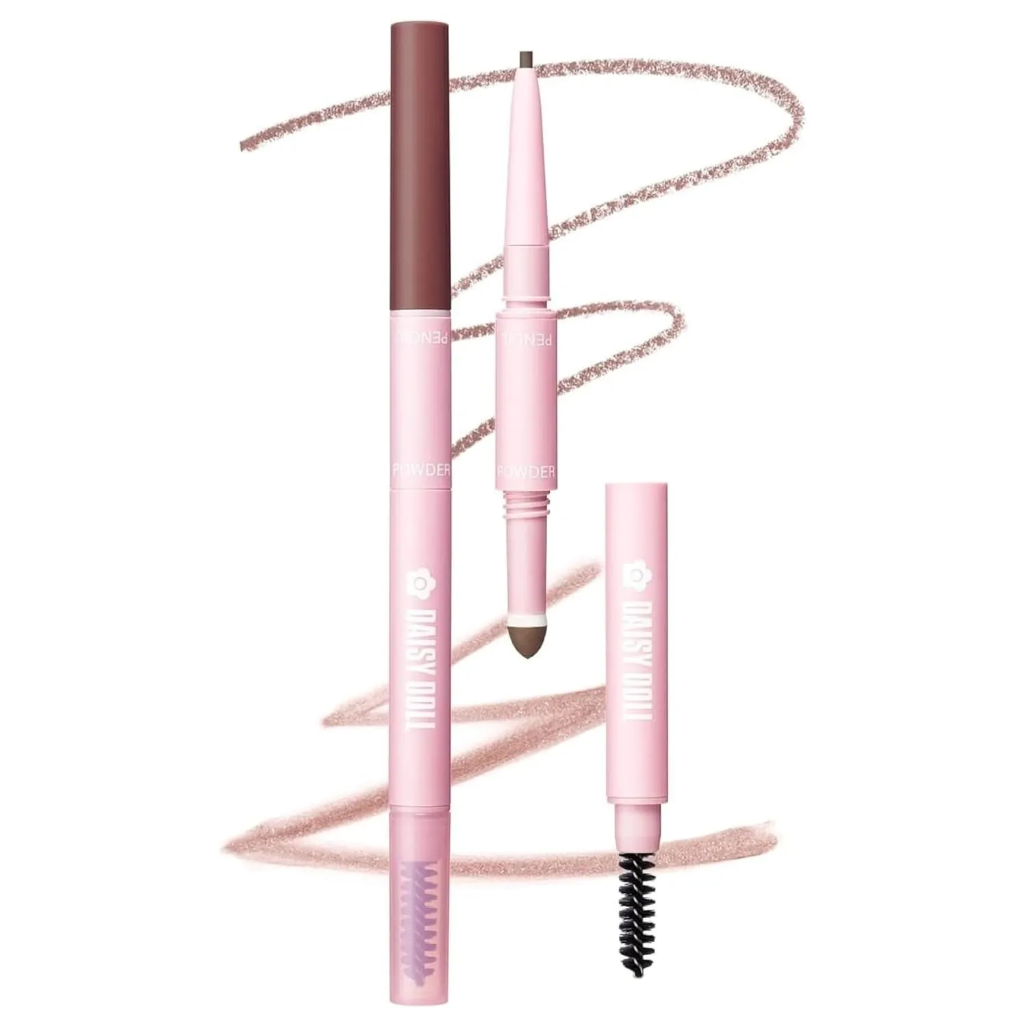 by Mary Quant Japanese 3-in-1 Eyebrow Liner Kit (Pencil, Powder & Brush) for Long-wearing Brow Powder and Bursh for Smuge-free Eye Makeup, BR03 Pink Brown 0.02 fl oz