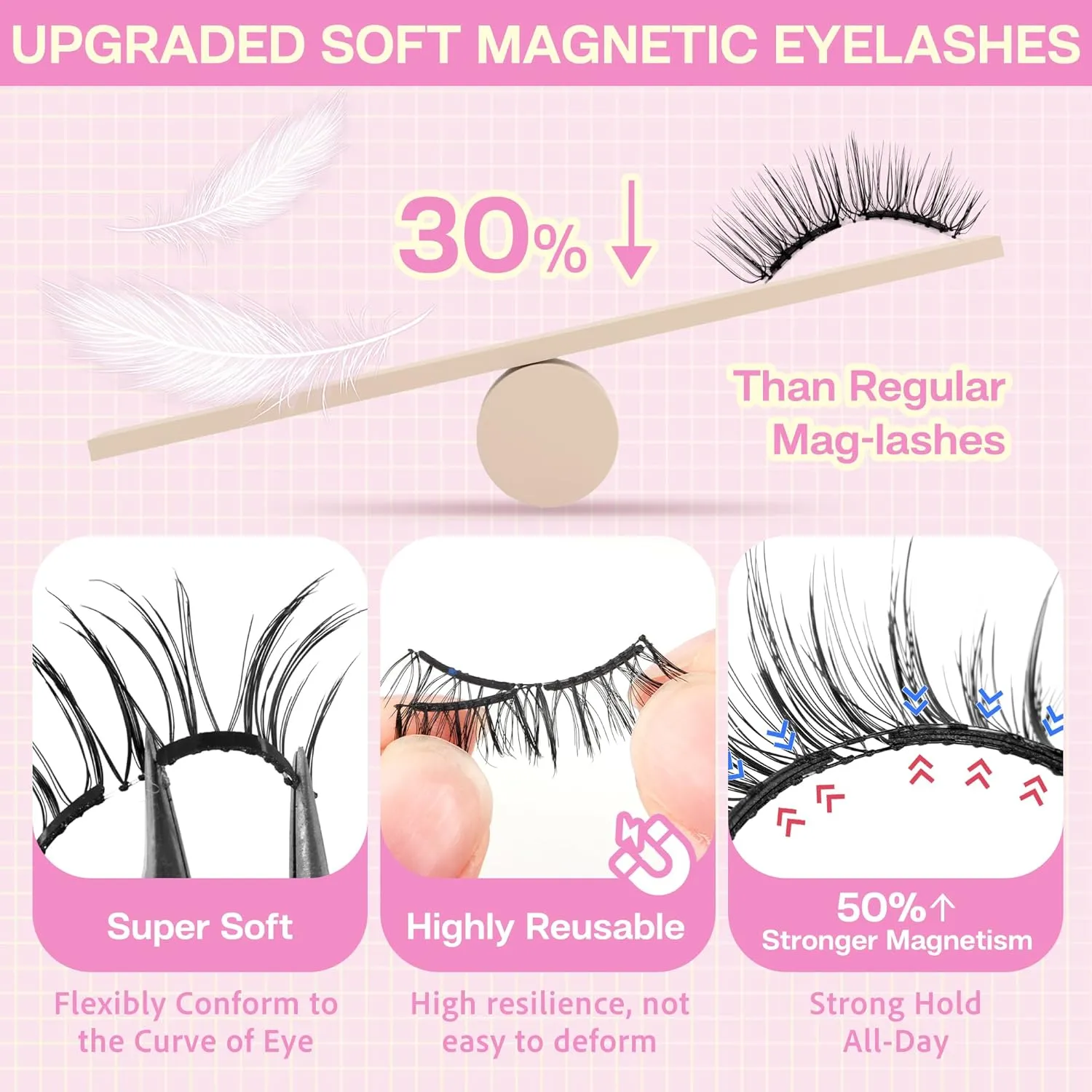 CALAILIS Magnetic Eyelashes with Applicator Upgrade Soft Magnetic Lashes Natural Look Reusable No Glue or Eyeliner Needed Easy to Wear and Remove (RC04, 1 Pack)