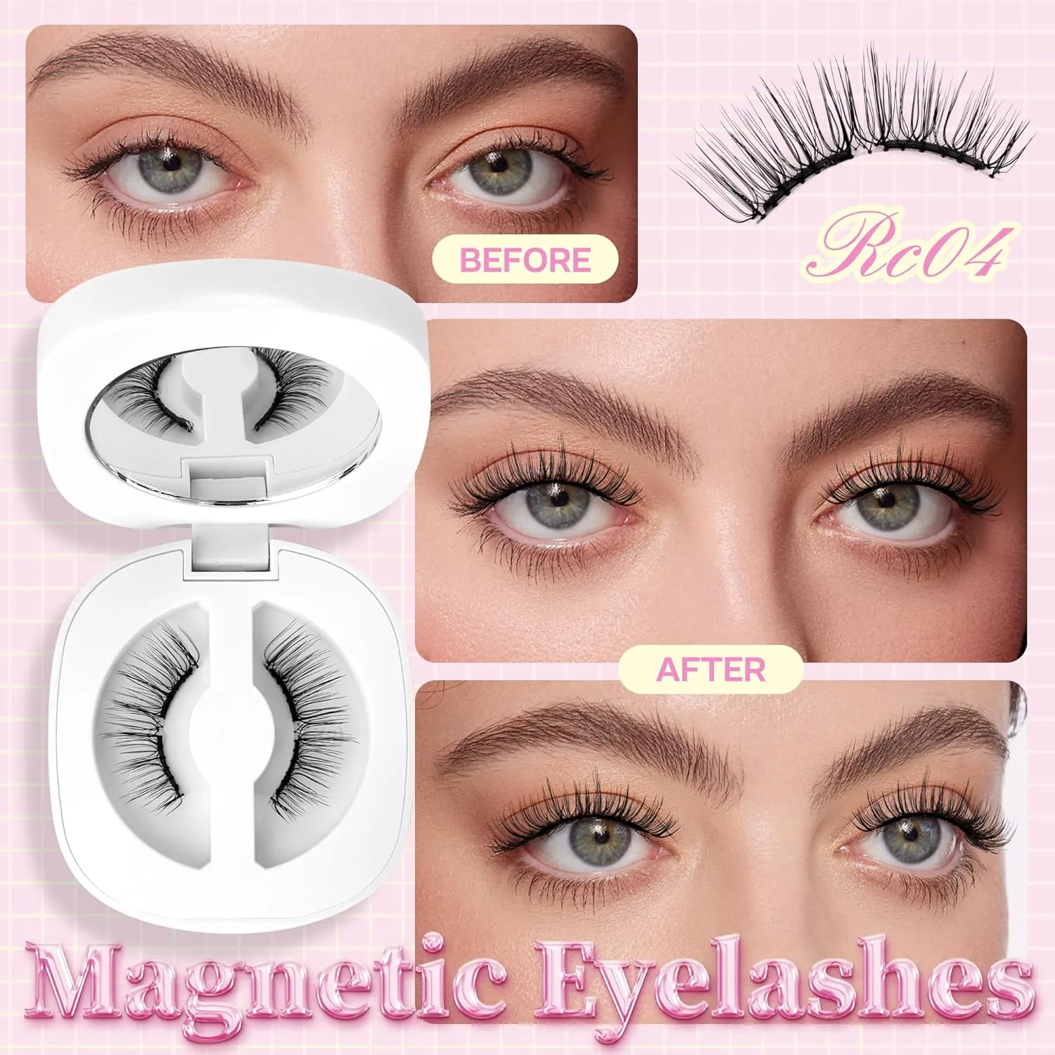 CALAILIS Magnetic Eyelashes with Applicator Upgrade Soft Magnetic Lashes Natural Look Reusable No Glue or Eyeliner Needed Easy to Wear and Remove (RC04, 1 Pack)