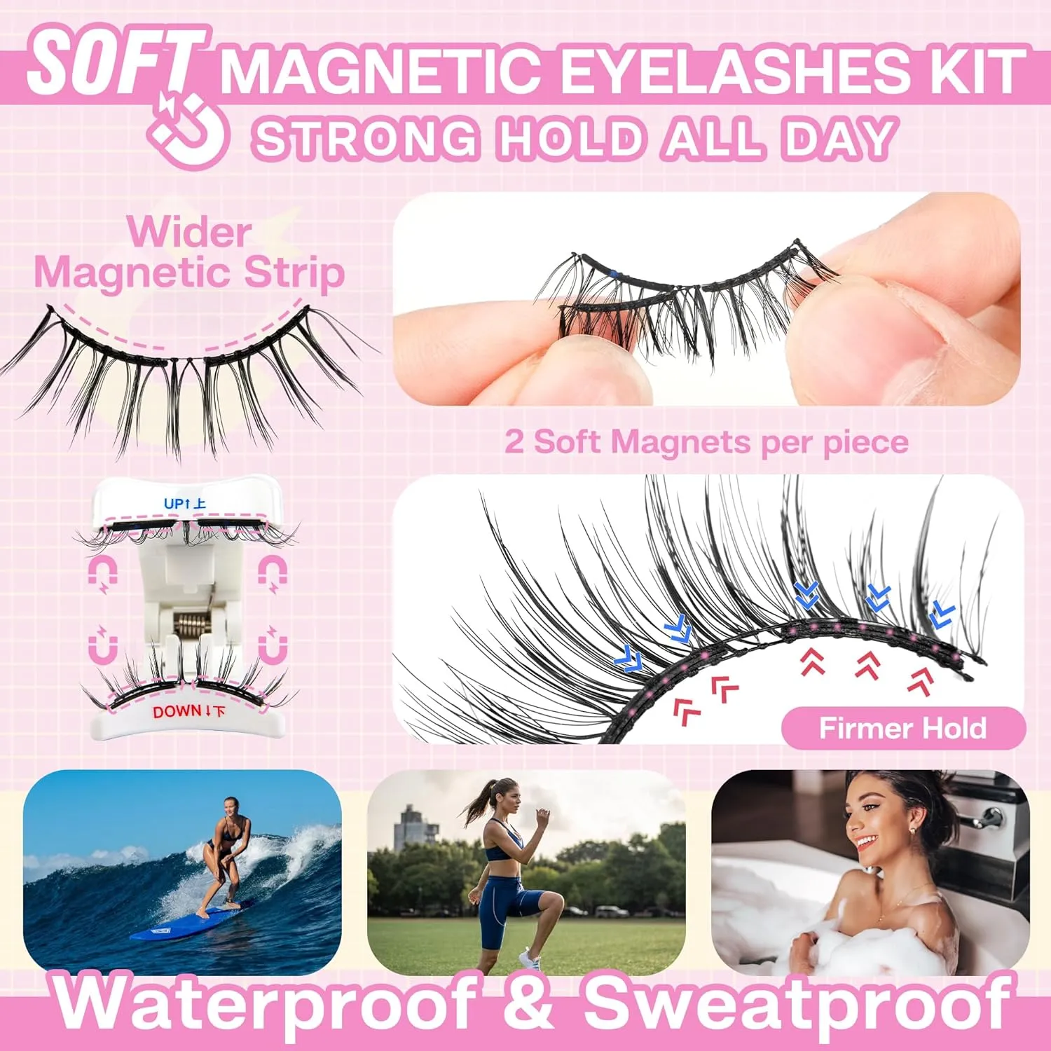 CALAILIS Magnetic Eyelashes with Applicator Upgrade Soft Magnetic Lashes Natural Look Reusable No Glue or Eyeliner Needed Easy to Wear and Remove (RC04, 1 Pack)