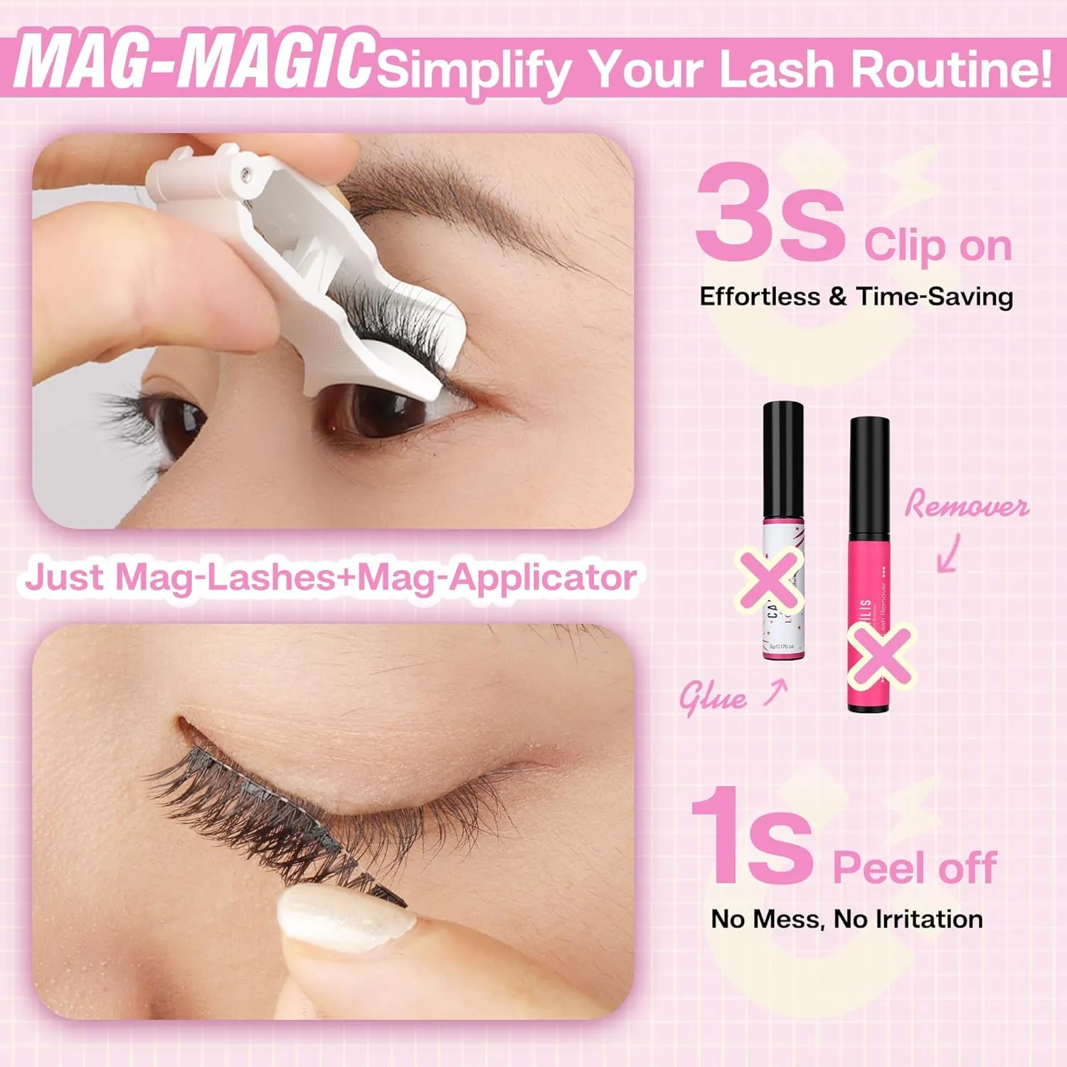 CALAILIS Magnetic Eyelashes with Applicator Upgrade Soft Magnetic Lashes Natural Look Reusable No Glue or Eyeliner Needed Easy to Wear and Remove (RC04, 1 Pack)