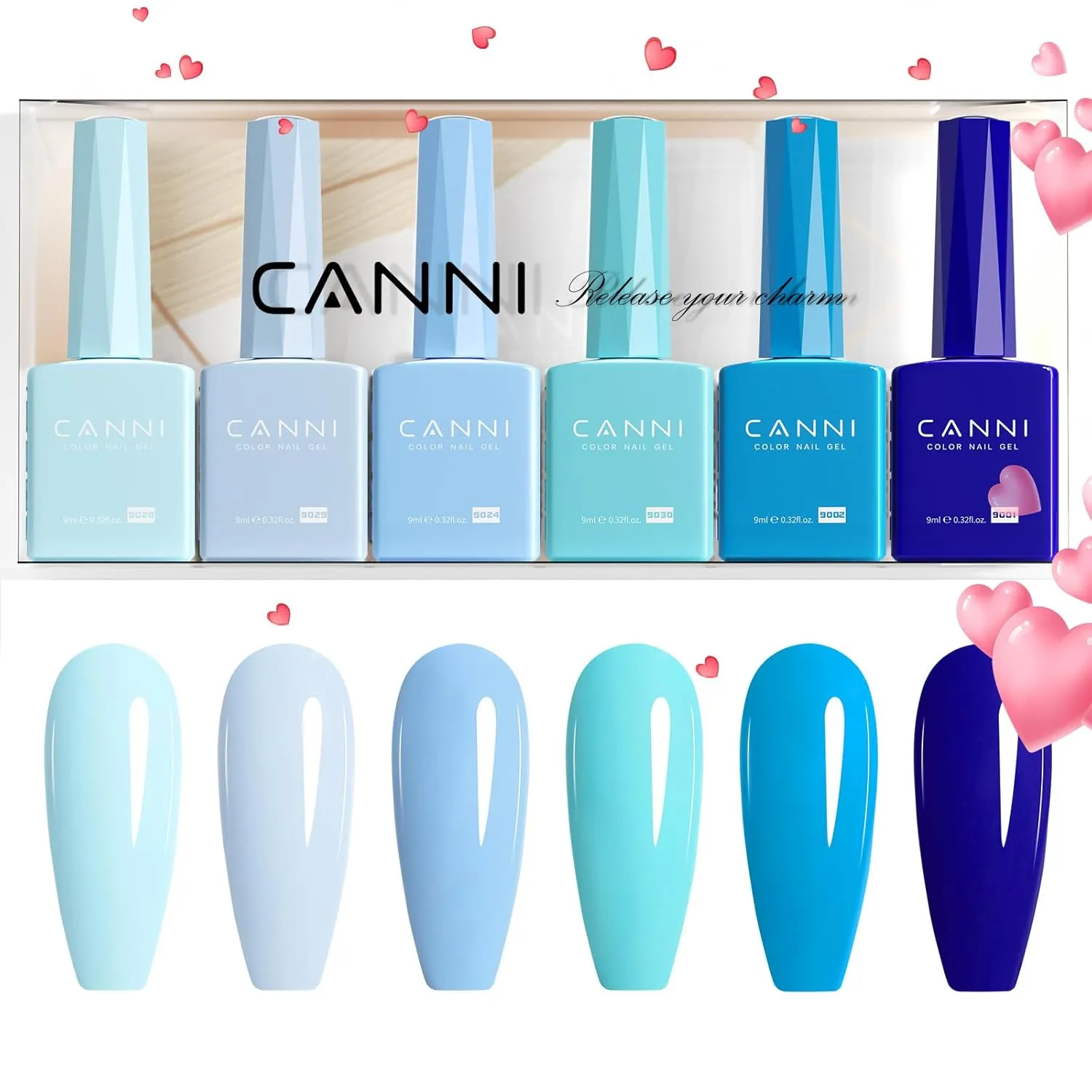 CANNI 6Pcs 9ml Navy Blue Gel Nail Polish Set- Dark Blue Gel Polish Kit Royal Light Baby Blue Colors DIY at Home Salon Christmas New Year's Gifts for Girls